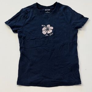 Hollister Navy Short Sleeve Tee with Pink Hibiscus